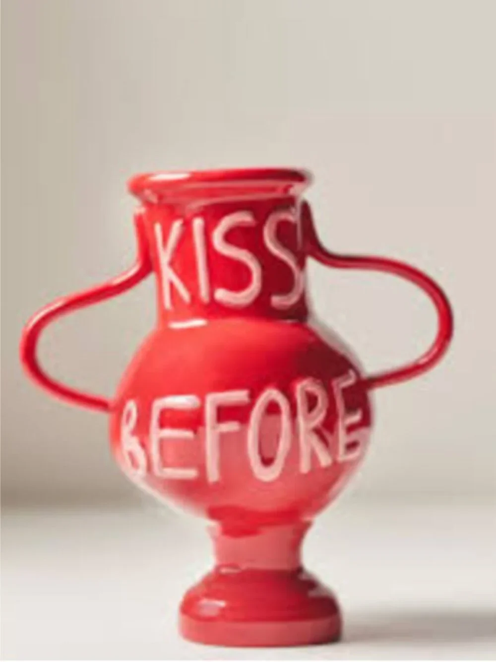 NIB Anthropologie L&Clay L and Clay Red Kiss Before You Go Ceramic Vase